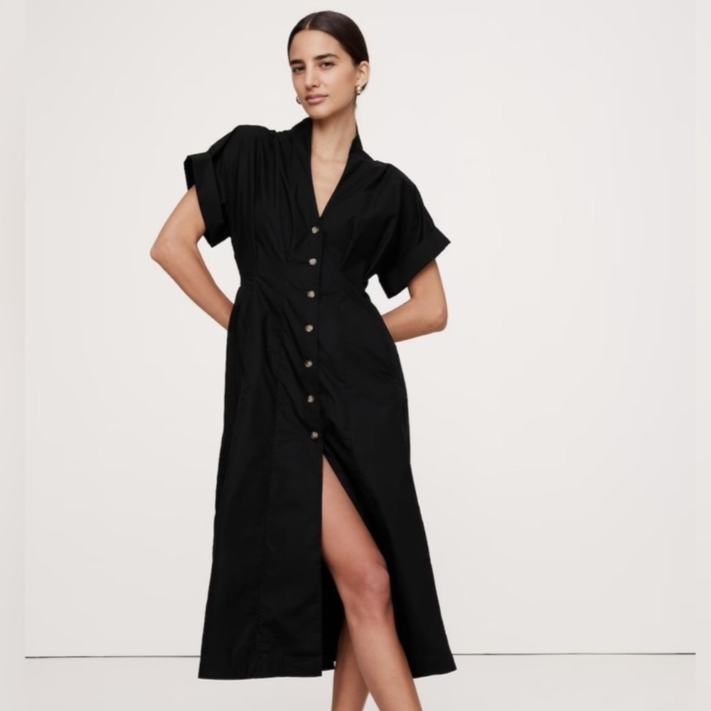 Banana Republic Black Button-Front Midi Dress
